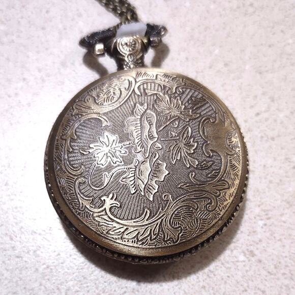 Gold Rose Roses Pocket Watch Necklace Christmas Birthday Anniversary Gift - NEW